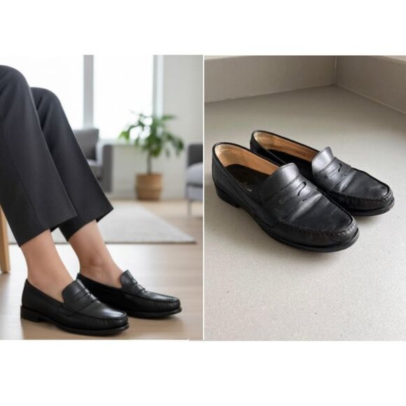 Cole Haan Shoes - Cole Haan Women's Black Leather Classic Slip-On Penny Loafers, Size 8
